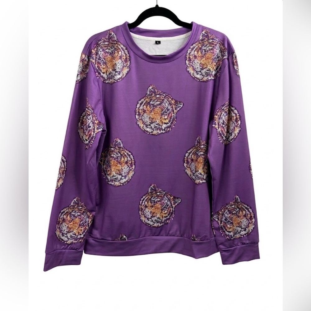 NWOT Vibrant Purple Tiger Print Lightweight Sweatshirt - L